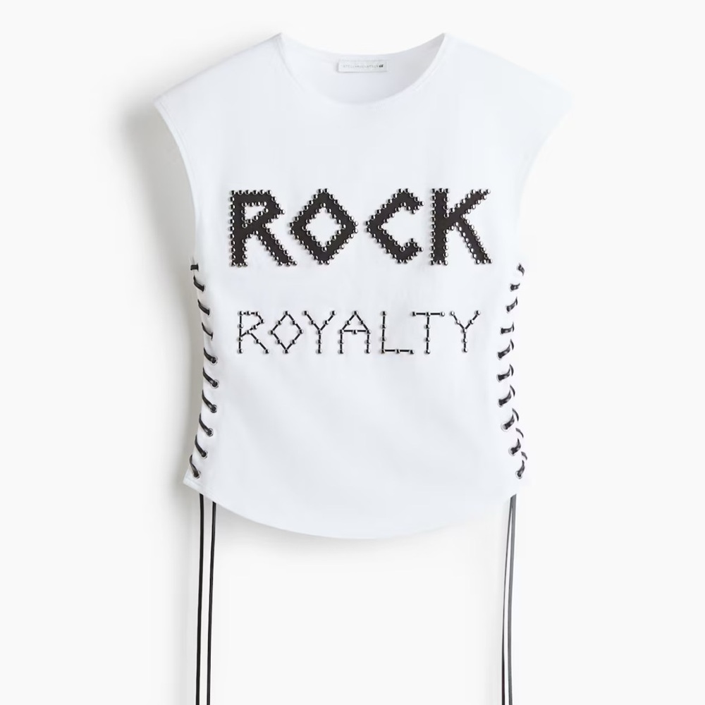 Stella McCartney for H&M Rock Royalty Lace-Up Graphic Tank - White & Black